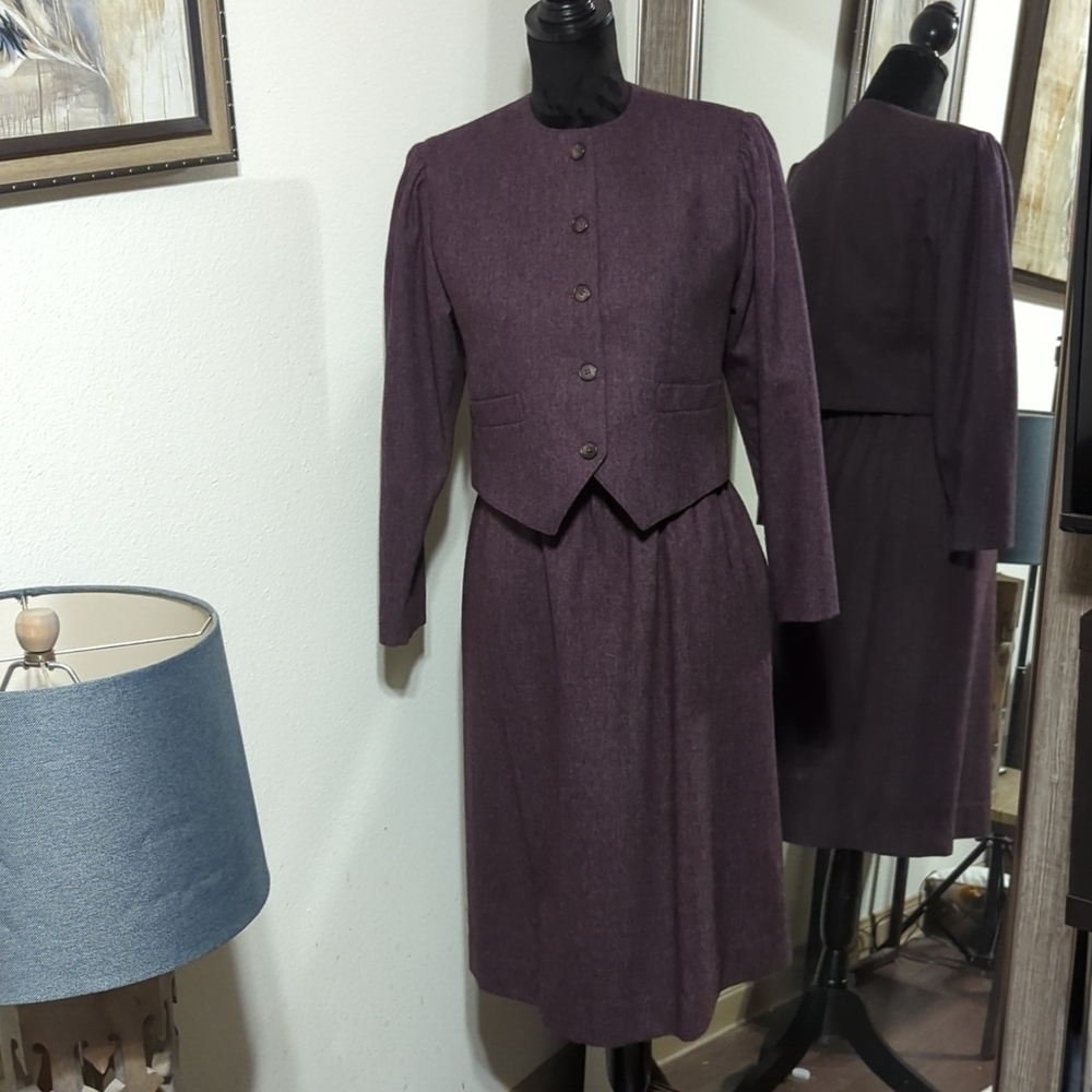 VTG ILGWU Evan Picone Wool Heathered Purple Set